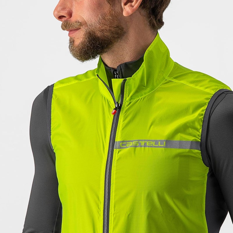 Castelli Men's Squadra Stretch Vest, Windproof Full Lenth Zip Shell with High Collar for Road and Gravel Biking I Cycling - Electric Lime/Dark Gray - Large - Image 5